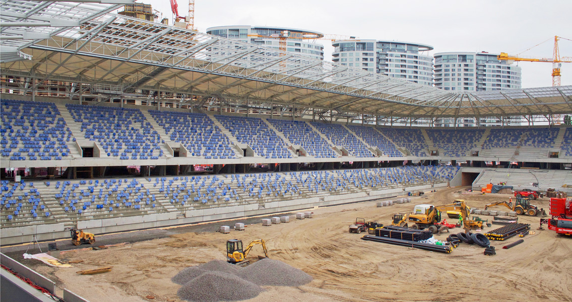 Das neue Nationalstadion der Slowakei besteht vollständig aus Betonfertigteilen, die mit Hochleistungsfließmitteln und Trennmitteln der MC hergestellt worden sind.